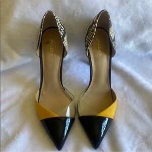 Aldo Yellow and Black Pointed Heels